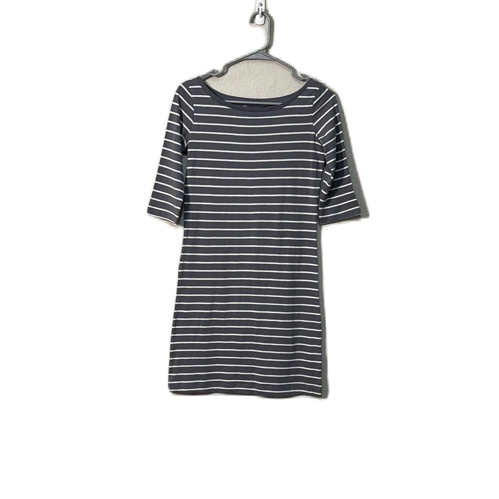 French Connection Gray and White 3/4 Sleeve Fitted Tunic Tee Shirt Dress Size 4